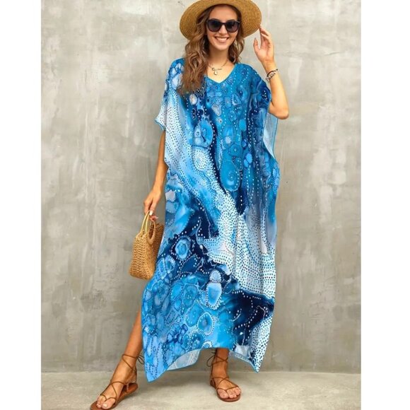 Kaftan Ocean Dress Cover Up Lounge Maxi Under The SEA NEW 🌊 LAST 1 🌊 - Picture 1 of 9